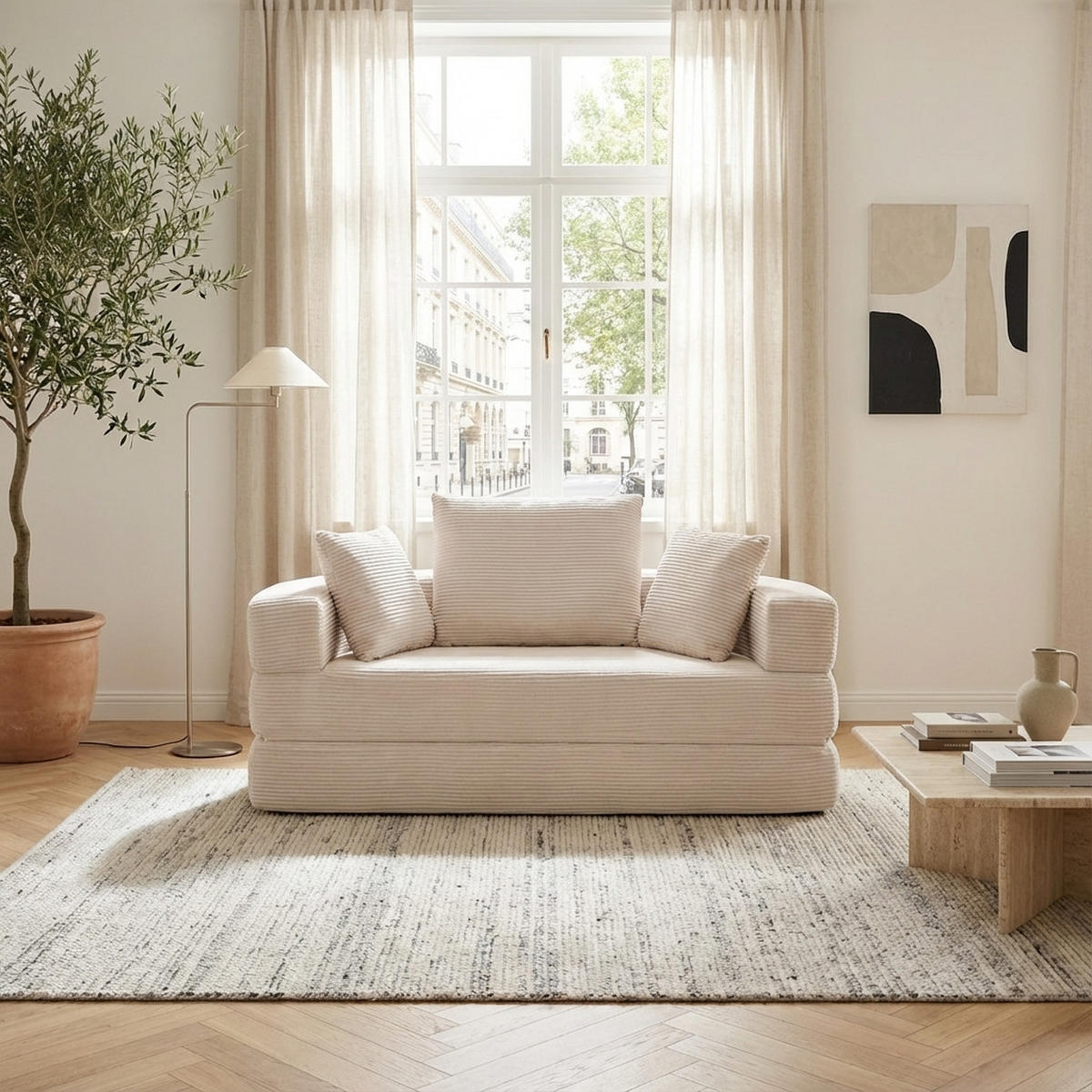 ROZKLÁDACÍ POHOVKA modulární z měkkého manšestru pro hosty - béžová, textil (173/40/176cm) - Urban Meuble