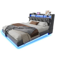 ČALOUNĚNÁ postel 180/200 cm šedá z sametu s LED osvětlením, USB a úložným čelem - šedá, kompozitní dřevo (180/200cm) - OKWISH