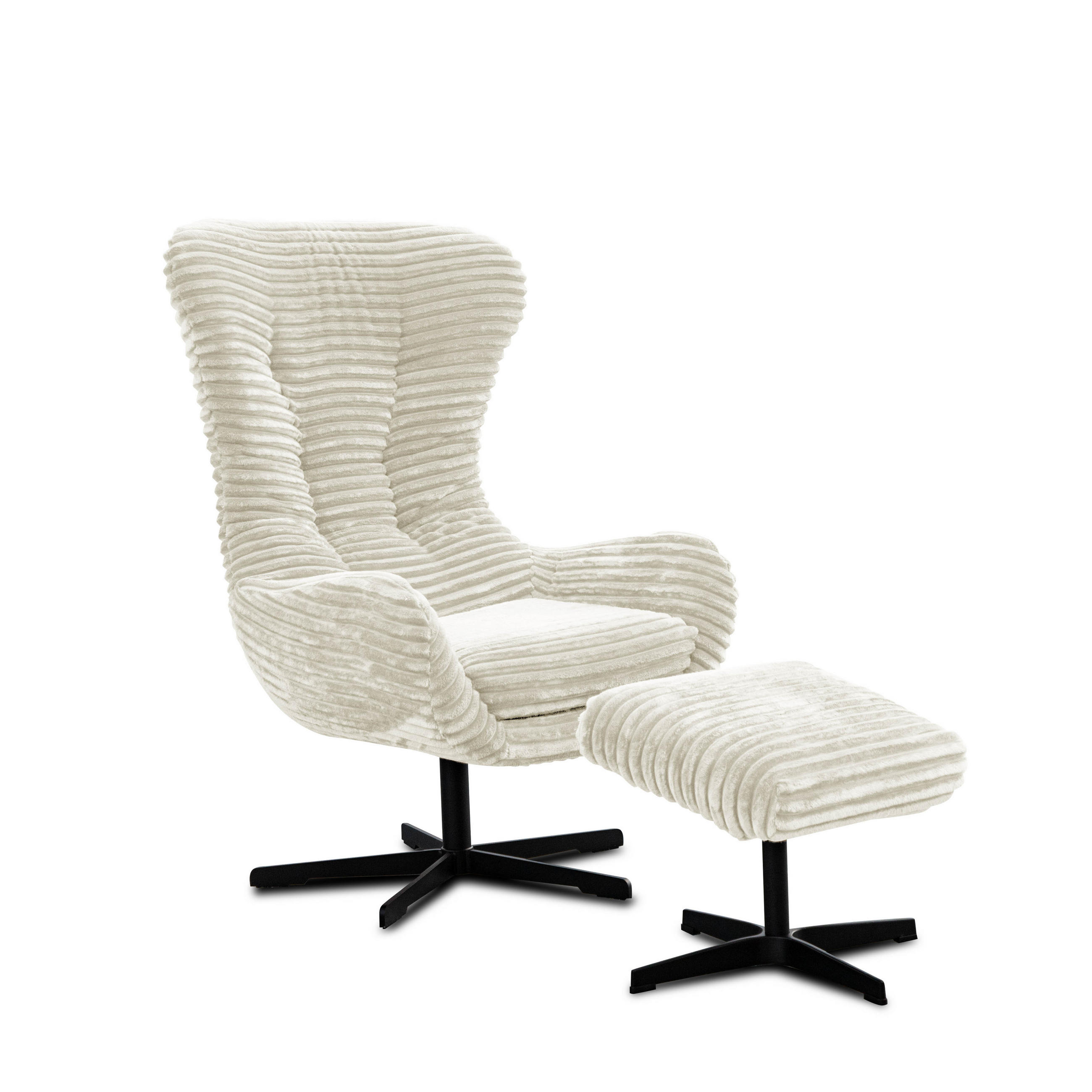SESSEL MONACO 1-Sitzer, Cordstoff ecru - Ecru/Schwarz, Holz/Textil (74/116/84cm) - Courtois Laville