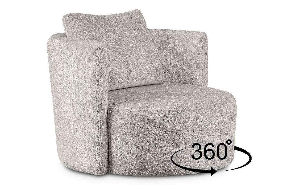 DREHSESSEL-SET RAGGI inkl. Sitzhocker, Chenille-Stoff, grau - Hellgrau, Textil (92/75/80cm) - KONSIMO®
