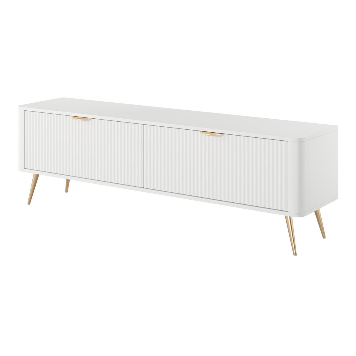LOWBOARD Vespasia 2T Beige 163,2/51/38 cm – Geriffelte Fronten - Goldfarben/Weiß, Holzwerkstoff/Metall (163.2/51/38cm) - AX Living
