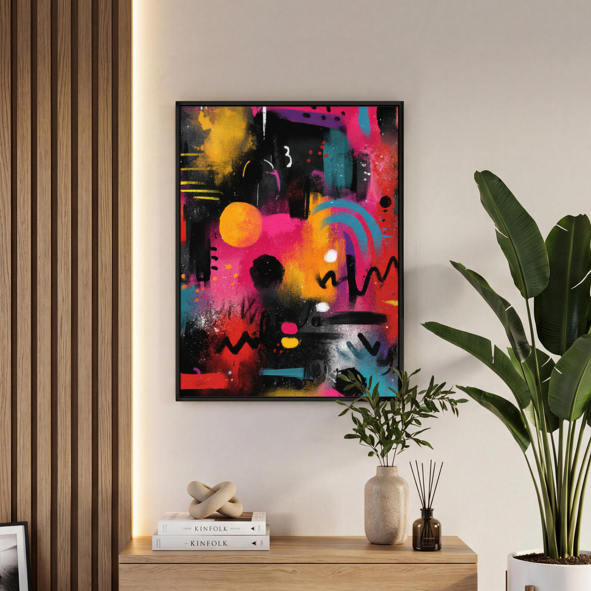 LEINWAND Bilder mit Rahmen - Farbflächen - Formen - Bunt - Abstrakt - 50x70 - Pink, Textil (50/70cm) - MuchoWow