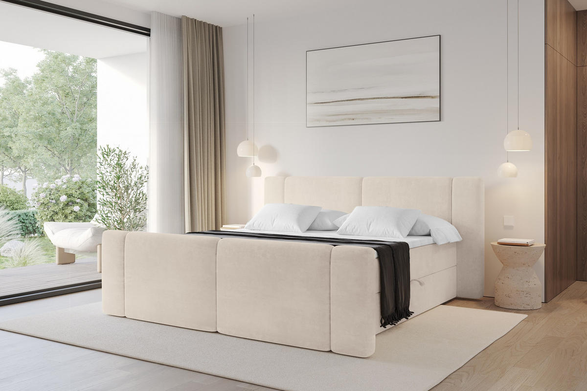 BOXBETT mit Matratze H3 - EVON Zanozek - 120x200 cm Beige - Champagner, Holzwerkstoff (120/200cm) - ALTDECOR