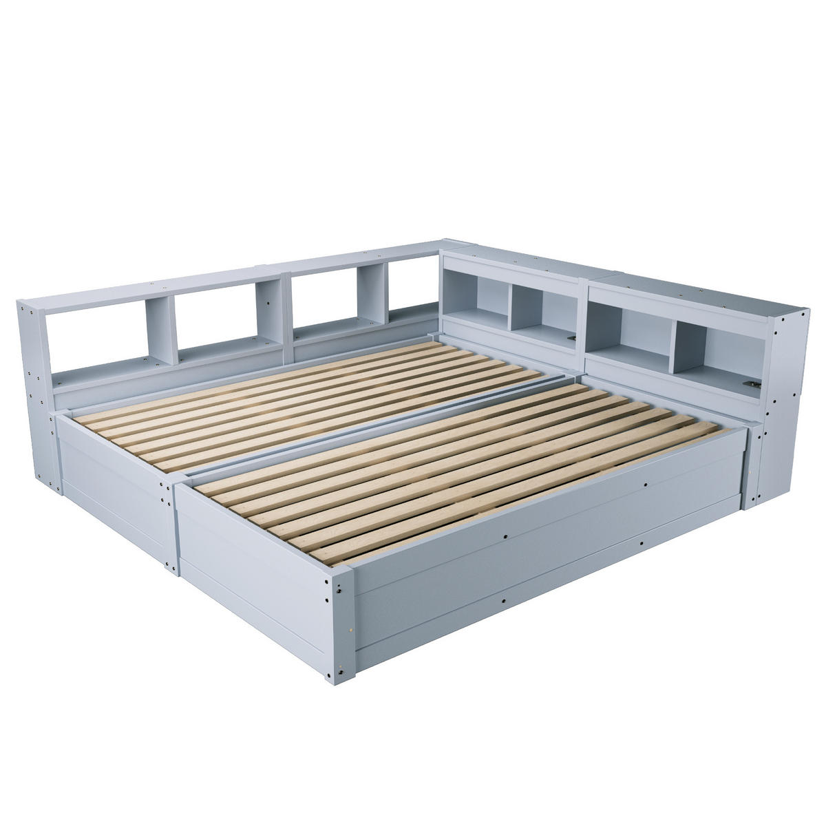 SCHLAFSOFA 90x200cm LED Stauraum Steckdose Holzbett Grau - Grau, Holzwerkstoff (180/200cm) - FLIEKS