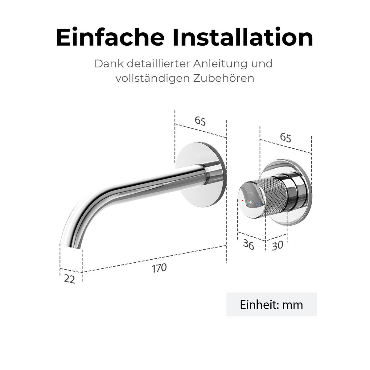 WASCHTISCHARMATUR Unterputz Chrom 28,1/14/6,5 cm - Chromfarben, Metall (28.1/14/6.5cm) - EMKE