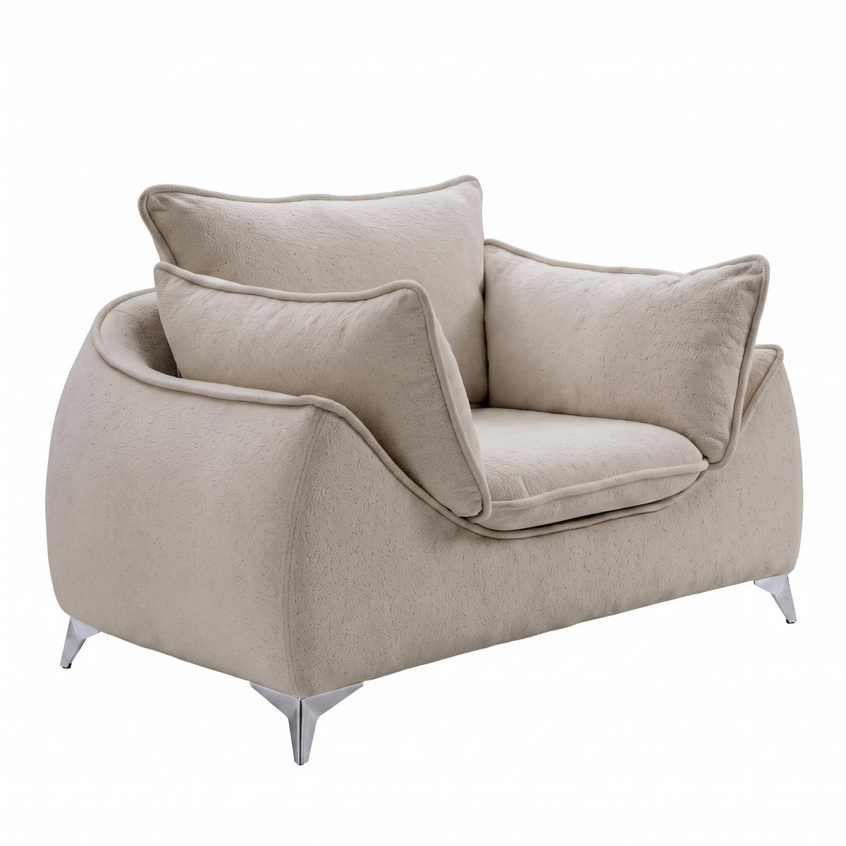 SESSEL MELANI Velours Beige - Chromfarben/Beige, Holz/Textil (140/90/85cm) - Muffo