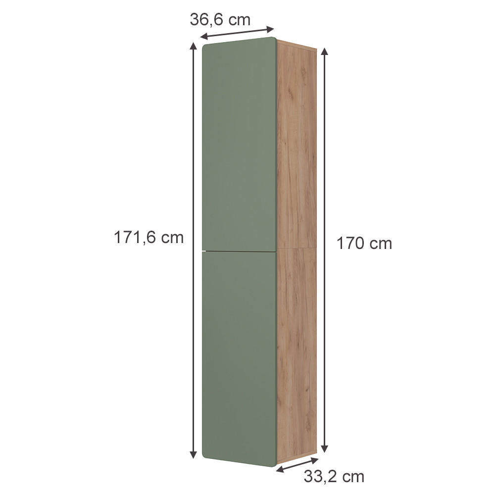 HOCHSCHRANK Izan Grün/Goldkraft Eiche 36.6 x 171.6 cm - Honigeiche/Grün, Holzwerkstoff (36.6/171.6/33.2cm) - Vicco