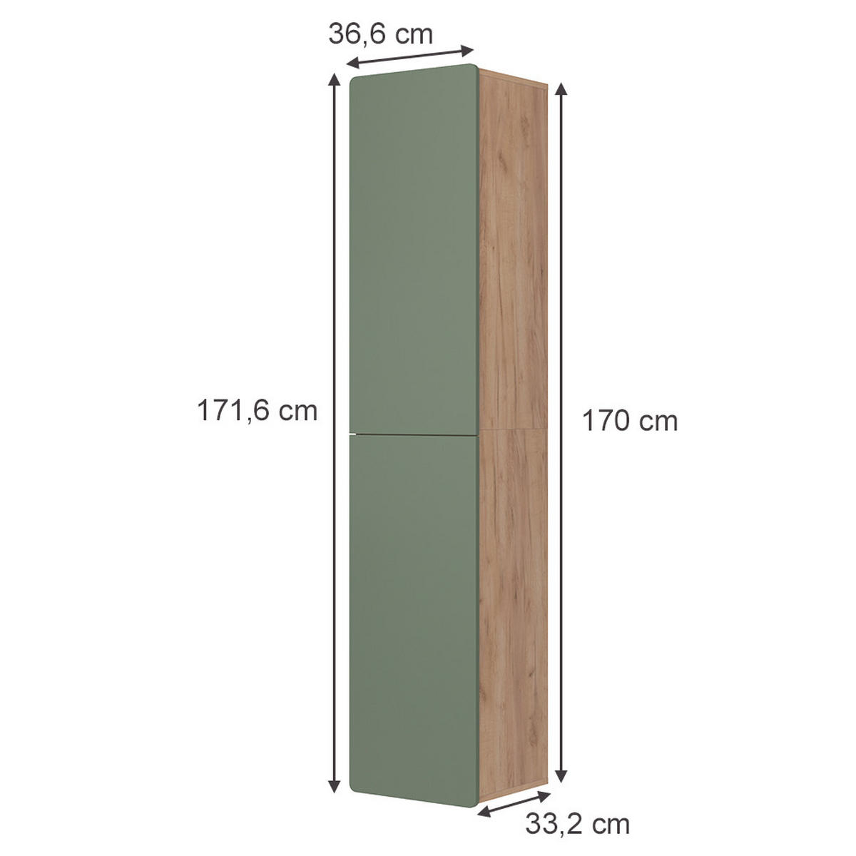 HOCHSCHRANK Izan Grün/Goldkraft Eiche 36.6 x 171.6 cm - Honigeiche/Grün, Holzwerkstoff (36.6/171.6/33.2cm) - Vicco