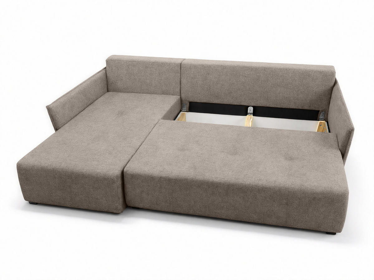 ECKSOFA L Form Damascus Hellbraun 212/143/88 cm Links mit Schlaffunktion - Hellbraun/Schwarz, Kunststoff/Textil (143/212cm) - AX Living