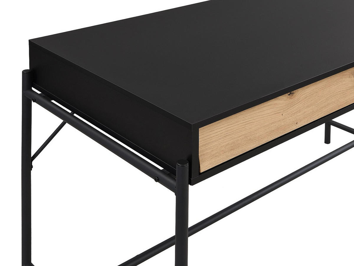 SCHREIBTISCH mit 2 Schubladen - MDF & Metall - Schwarz & Holzfarben - VUORIA - Schwarz, Holz (120/60/77cm) - Vente-Unique