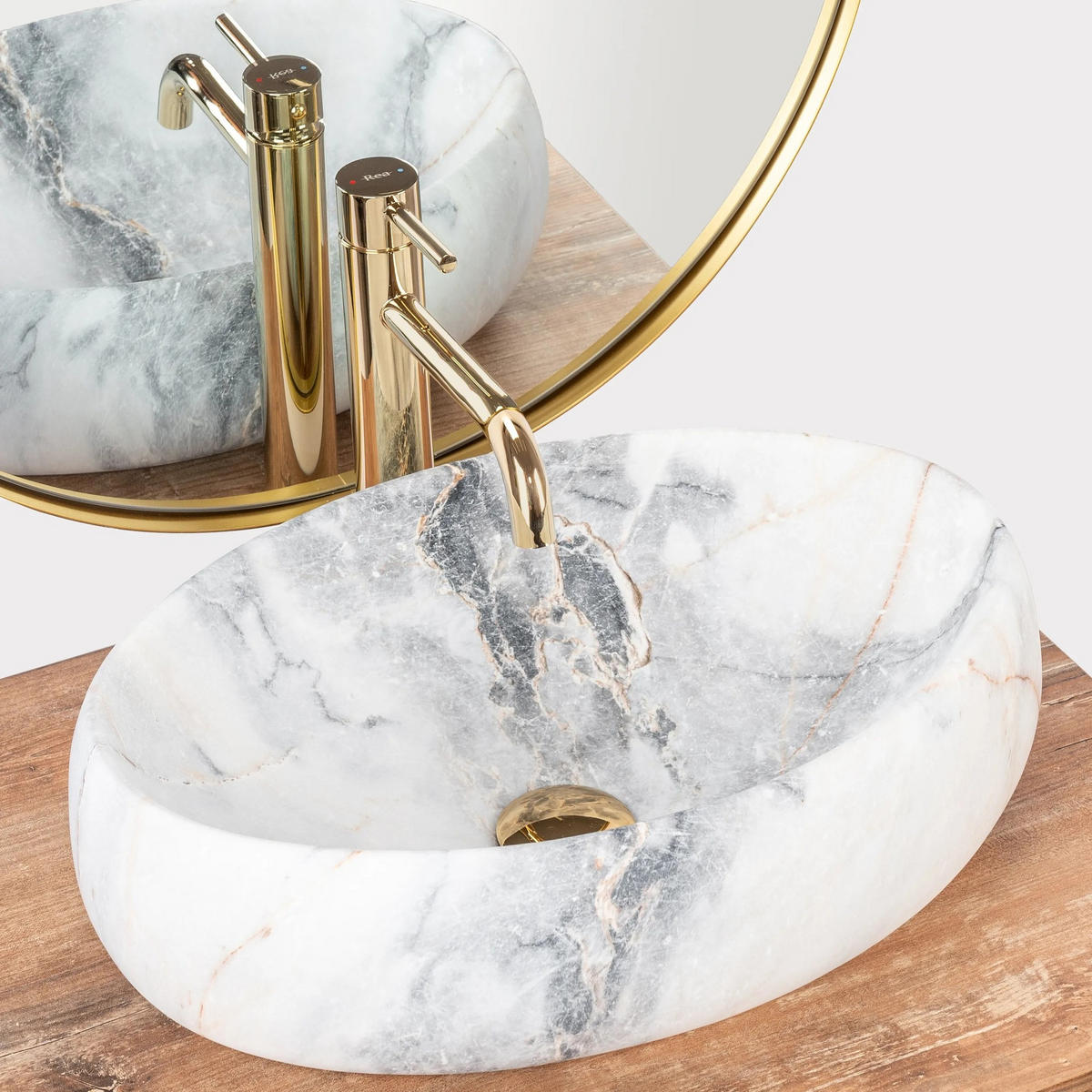 AUFSATZWASCHBECKEN Rea Linda Granit Mat - Weiß, Keramik (34/14.5/48.5cm) - REA