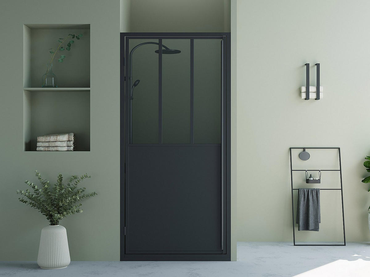 DUSCHTÜR Schwingtür - Atelier-Stil - 80 x 195 cm - Schwarz matt - URBANIK - Schwarz, Metall (80/195cm) - Vente-Unique