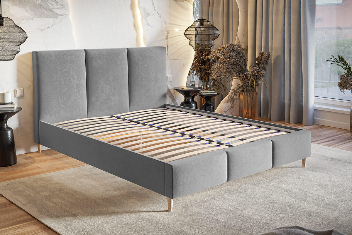 BETT Beigebraun LUXO 7 Gepolstert Mit Holzbeinen 120x200 cm - Beige, Textil (120/200cm) - Sepro Meble