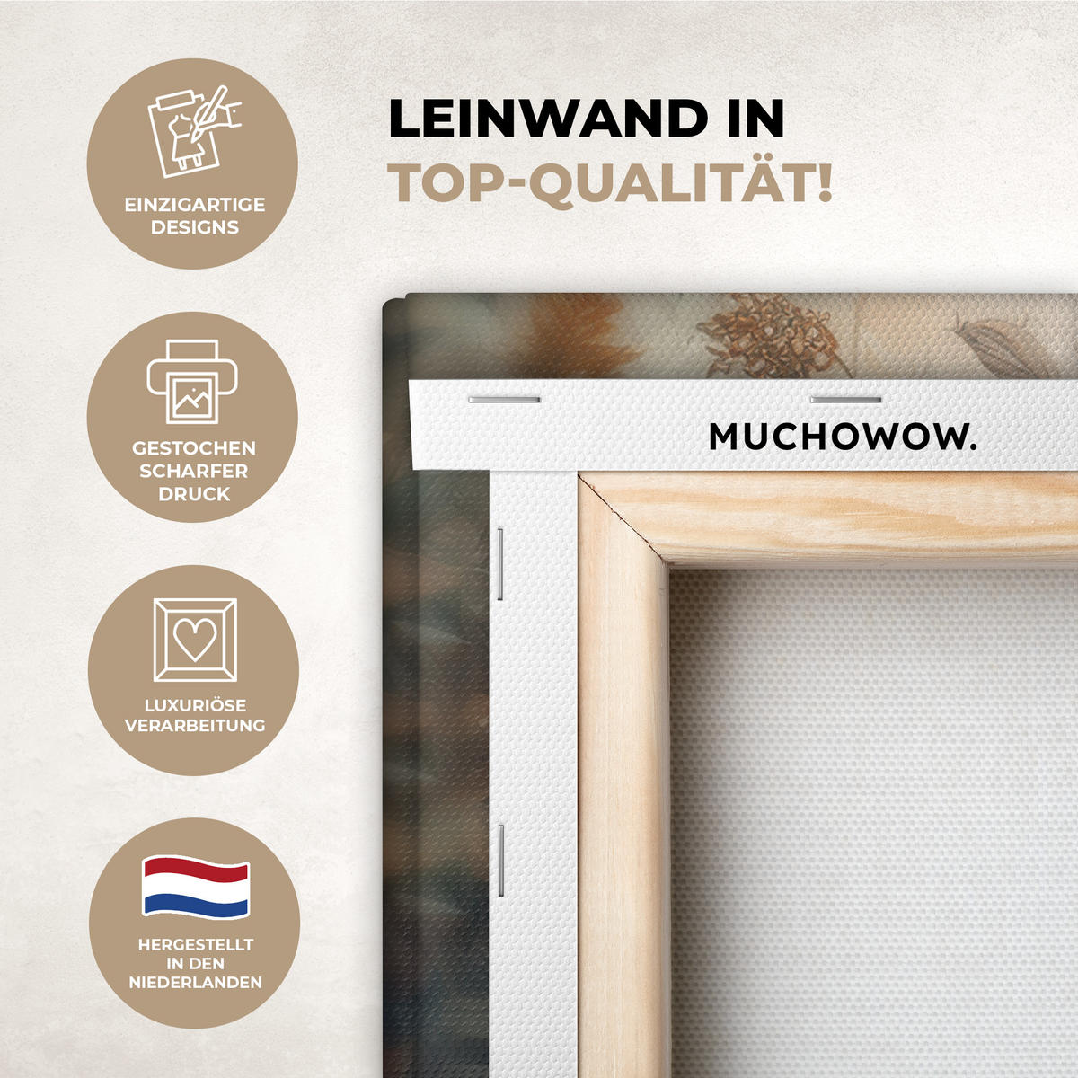LEINWANDBILD Löwe - Wildtiere - Pflanzen - Natur - Blumen Wanddeko 90x60 cm - Beige, Textil (90/60cm) - MuchoWow