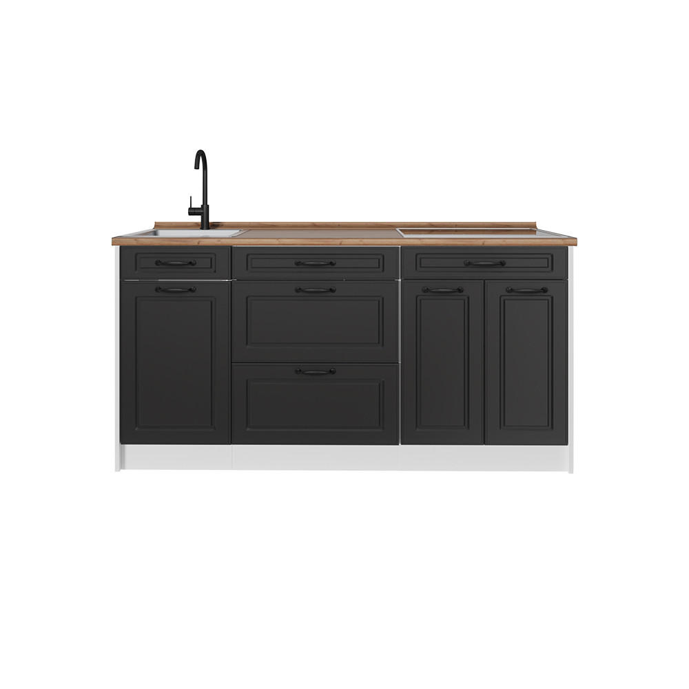 KÜCHENBLOCK R-Line, Anthrazit Landhaus/Weiß, 160 cm Arbeitsplatte Goldkraft Eiche - Anthrazit/Weiß, Holzwerkstoff (160/81.6/60cm) - Vicco