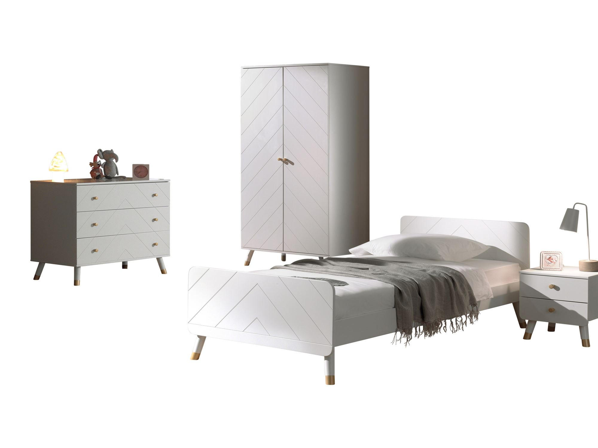 KINDERZIMMER komplett Set 3-tlg. Kamillah 4 Schrank Bett Nachtkomode - Weiß, Holzwerkstoff (260/1/160cm) - 58aufmkessel