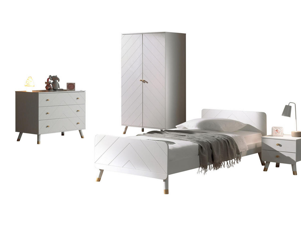 KINDERZIMMER komplett Set 3-tlg. Kamillah 4 Schrank Bett Nachtkomode - Weiß, Holzwerkstoff (260/1/160cm) - 58aufmkessel