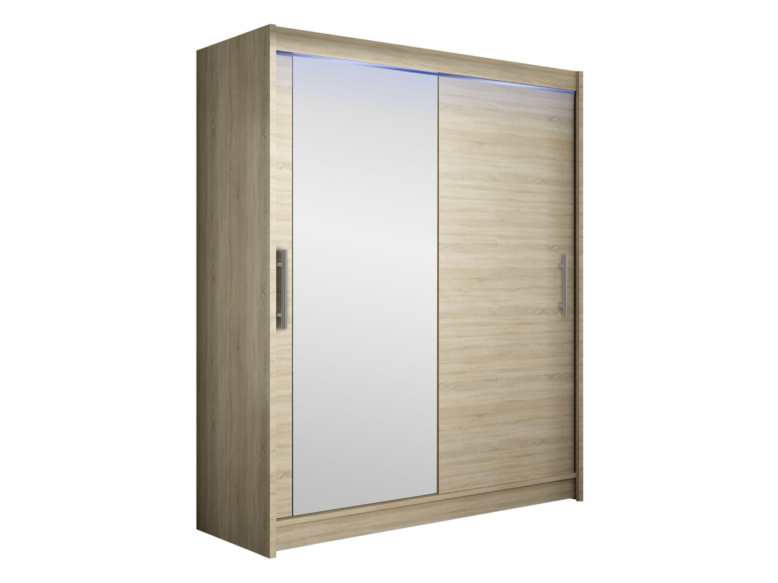 SCHWEBETÜRENSCHRANK Westa VI, mit RGB LED Beleuchtung - Silberfarben/Sonoma Eiche, Holzwerkstoff/Metall (150/200/58cm) - MIRJAN24