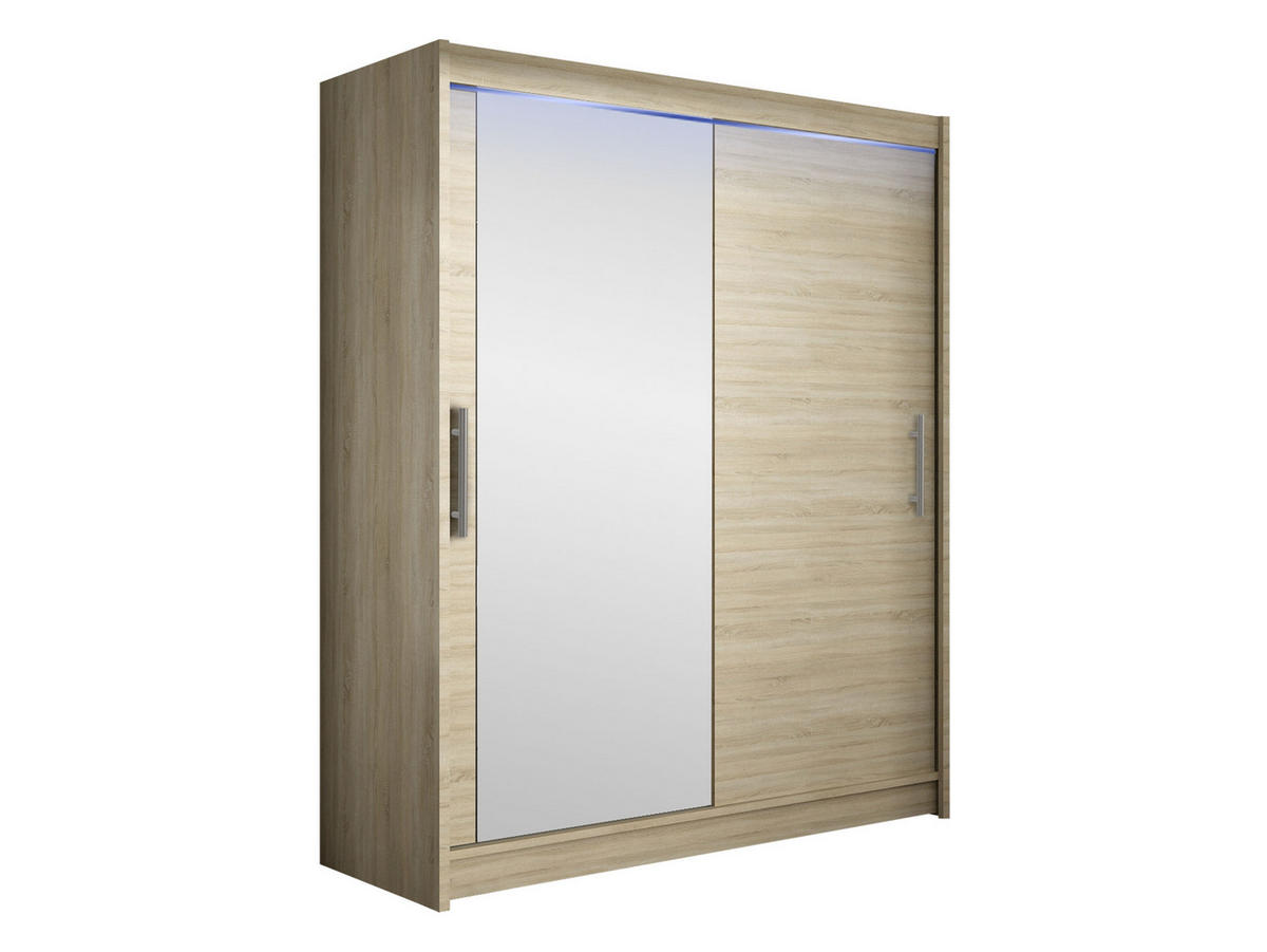 SCHWEBETÜRENSCHRANK Westa VI, mit RGB LED Beleuchtung - Silberfarben/Sonoma Eiche, Holzwerkstoff/Metall (150/200/58cm) - MIRJAN24