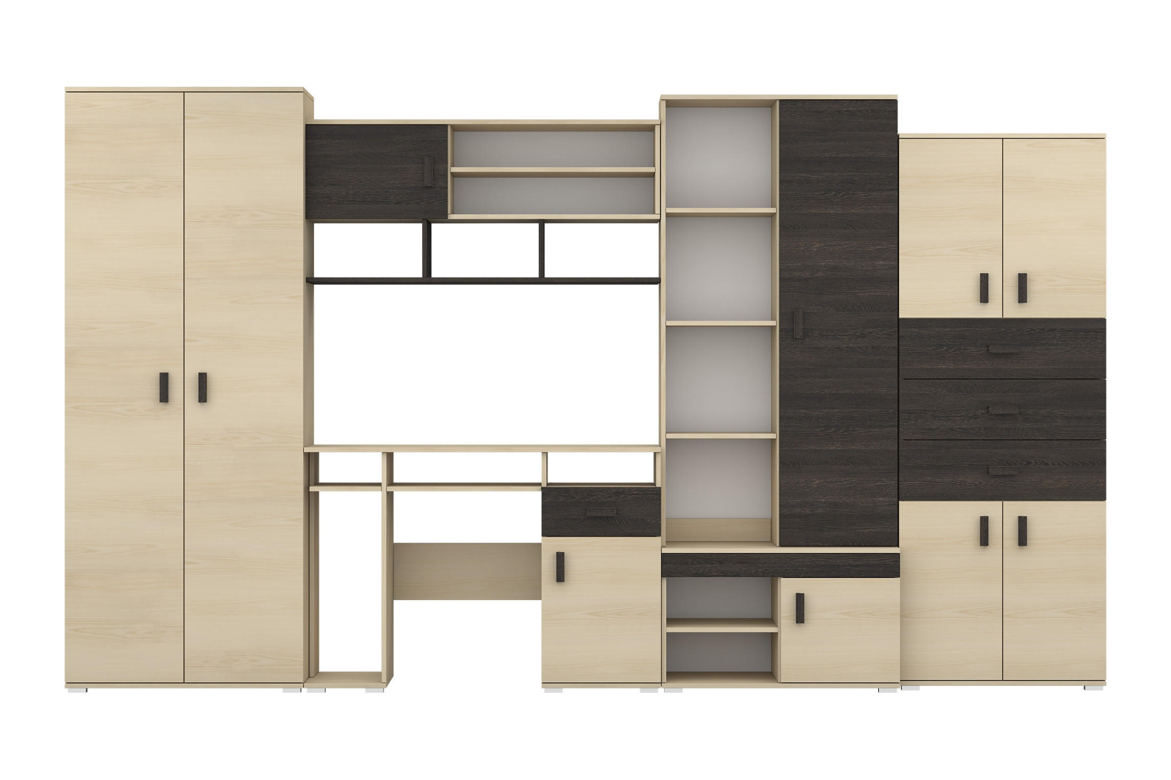 KINDERZIMMER-SET NICO Wohnwand 350/202 cm in Esche / Eiche Canterbury - Eichefarben/Eschefarben, Holzwerkstoff (350/202/52cm) - Deine Möbel 24