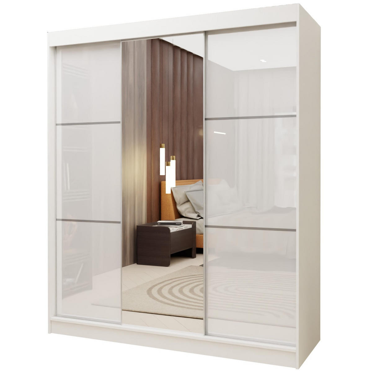 SCHWEBETÜRENSCHRANK VITALE 180/216/61 cm 3-türig mit Spiegel Weiß - Weiß, Holzwerkstoff (180/216/61cm) - MASSENO