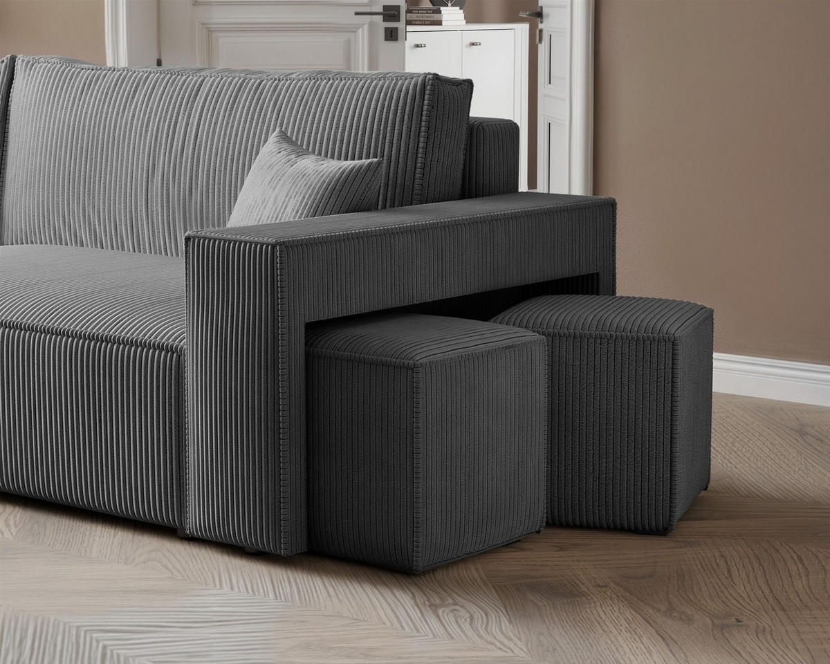 ECKSOFA Adara Inkl. Hocker - Grau, Holzwerkstoff/Textil (262/145cm) - Fun Möbel