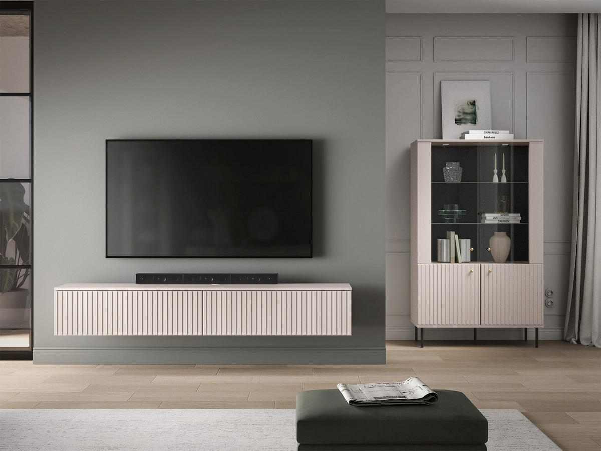 TV stolek Caletto, kašmírově šedá, 180 cm - kašmírová, kompozitní dřevo (180/29/32cm) - Selsey