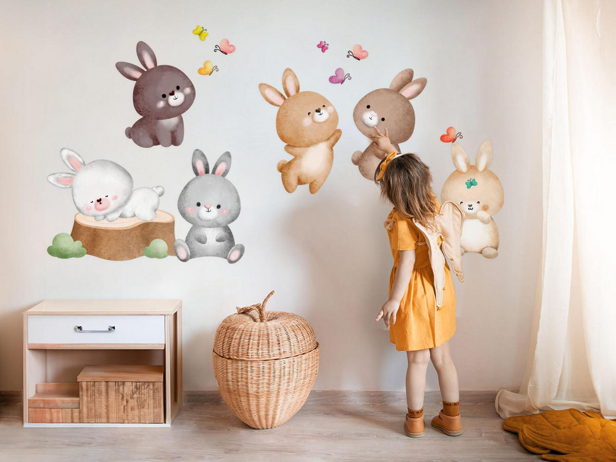 WANDAUFKLEBER 130x161cm - Waldhasen - Multicolor, Kunststoff (130/161/0.1cm) - Wallfluent