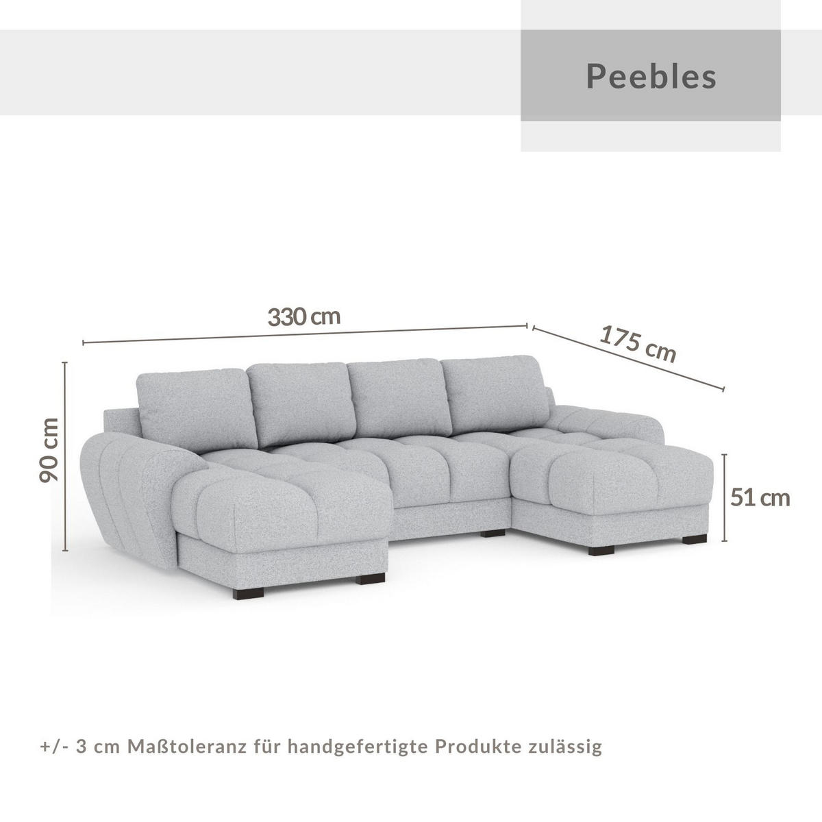 WOHNLANDSCHAFT Peebles Beige Webstoff - Beige/Schwarz, Holz/Holzwerkstoff (330/90/175cm) - Maison de Reve