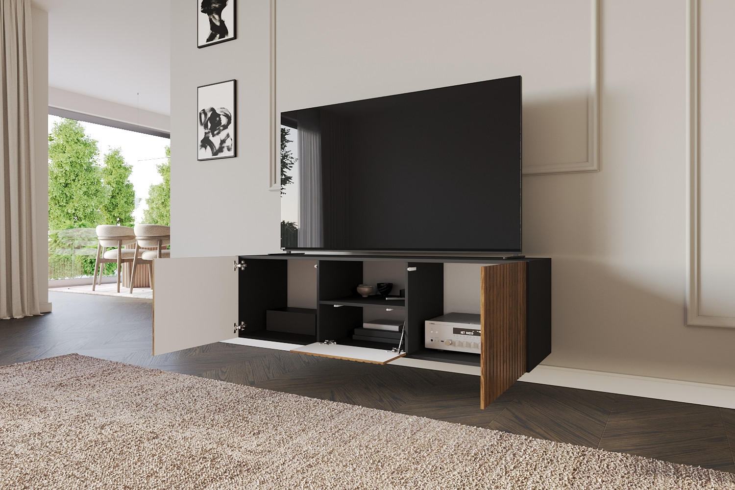 LOWBOARD KITO-W 140x40x41 cm - Schwarz / Katania - Eiche Wotan, Holzwerkstoff (140/40/41cm) - ALTDECOR