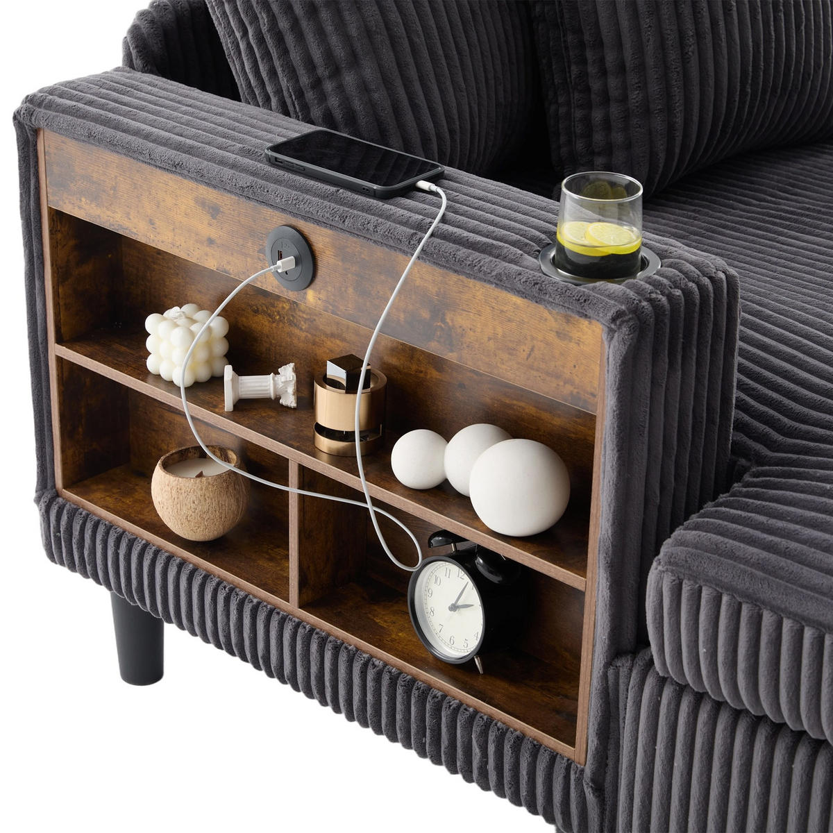 RELAXLIEGE XXL Polsterliege,Relaxsessel,Cord,Dunkelgrau - Grau, Textil (129/70/170cm) - LVHOM