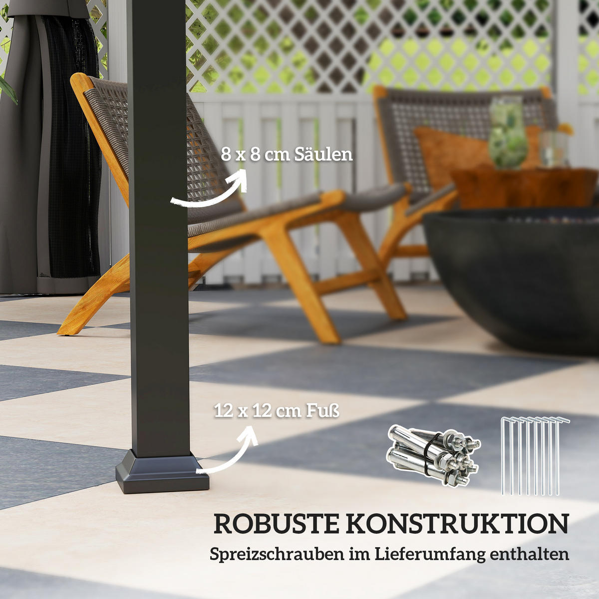 PAVILLON mit Seitenteile Wasserdicht Dunkelgrau 3 x 3 m - Dunkelgrau/Schwarz, Textil/Metall (300/290/300cm) - Outsunny