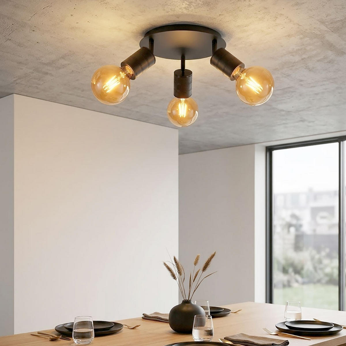 LED DECKENLEUCHTE Metall Schwarz 3-Flammig - Schwarz, Glas (28/28/16cm) - Globo Lighting