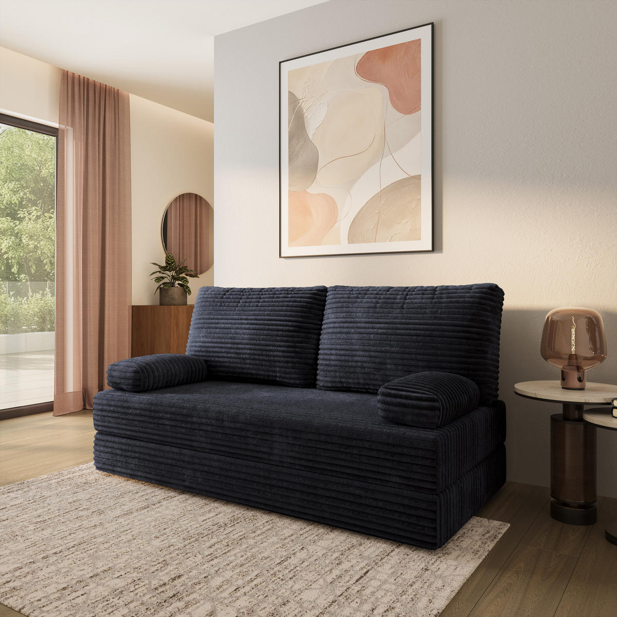 POHOVKA z pěny SILAR s funkcí spaní Manšestrová látka Černá - černá, textil (170/86/80cm) - MASSENO