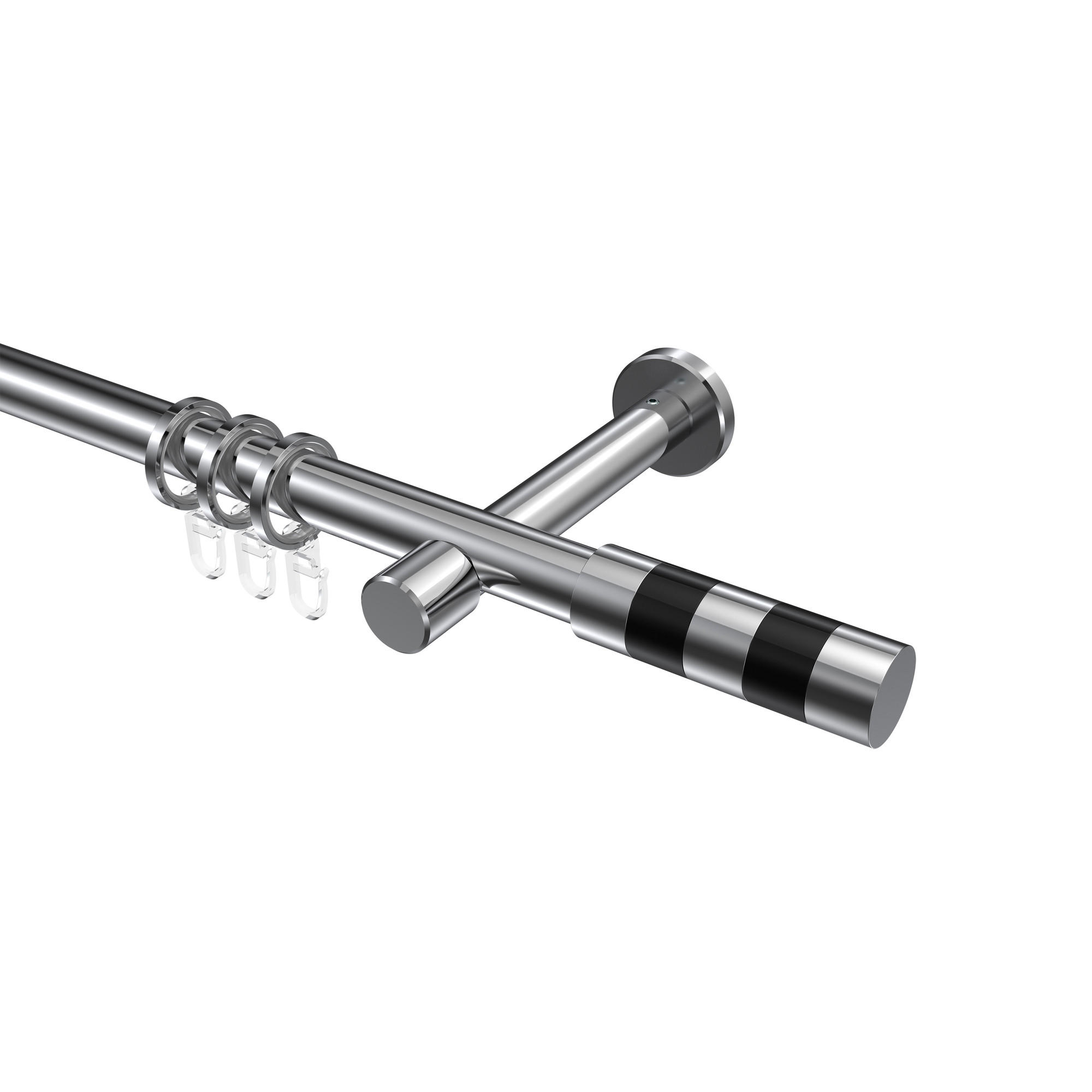 GARDINENSTANGEN-SET Prestige Mavell 180 cm, 1-läufig, 20 mm Ø Chrom - Chromfarben/Schwarz, Metall (180cm) - INTERDECO