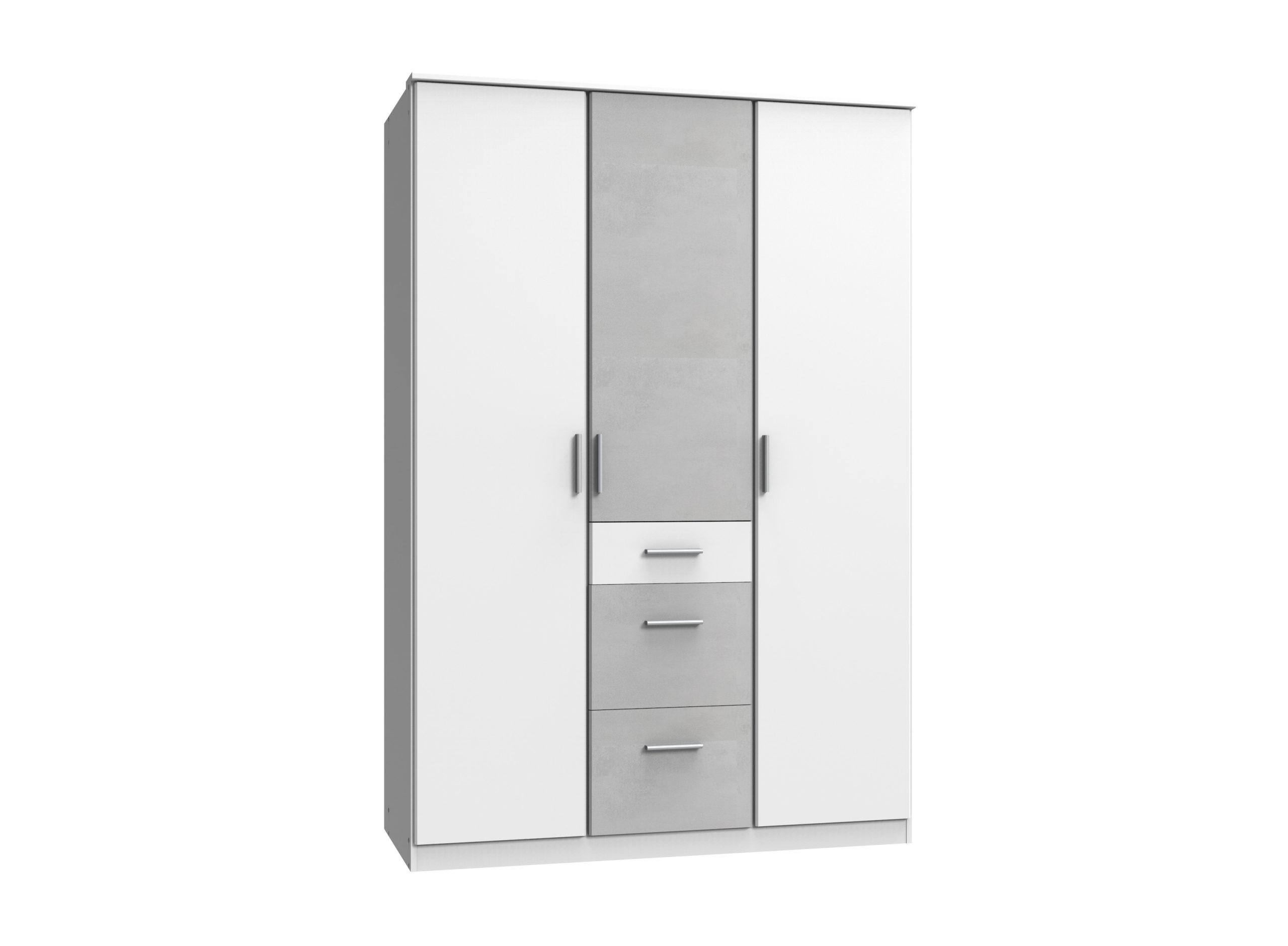 KLEIDERSCHRANK Joker in Weiß mit Beton - Drehtürenschrank 3 türig - Weiß, Holzwerkstoff (135/199/58cm)