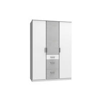 KLEIDERSCHRANK Joker in Weiß mit Beton - Drehtürenschrank 3 türig - Weiß, Holzwerkstoff (135/199/58cm)