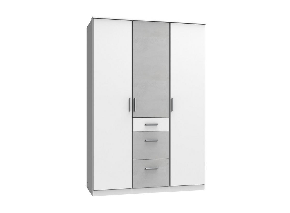 KLEIDERSCHRANK Joker in Weiß mit Beton - Drehtürenschrank 3 türig - Weiß, Holzwerkstoff (135/199/58cm)