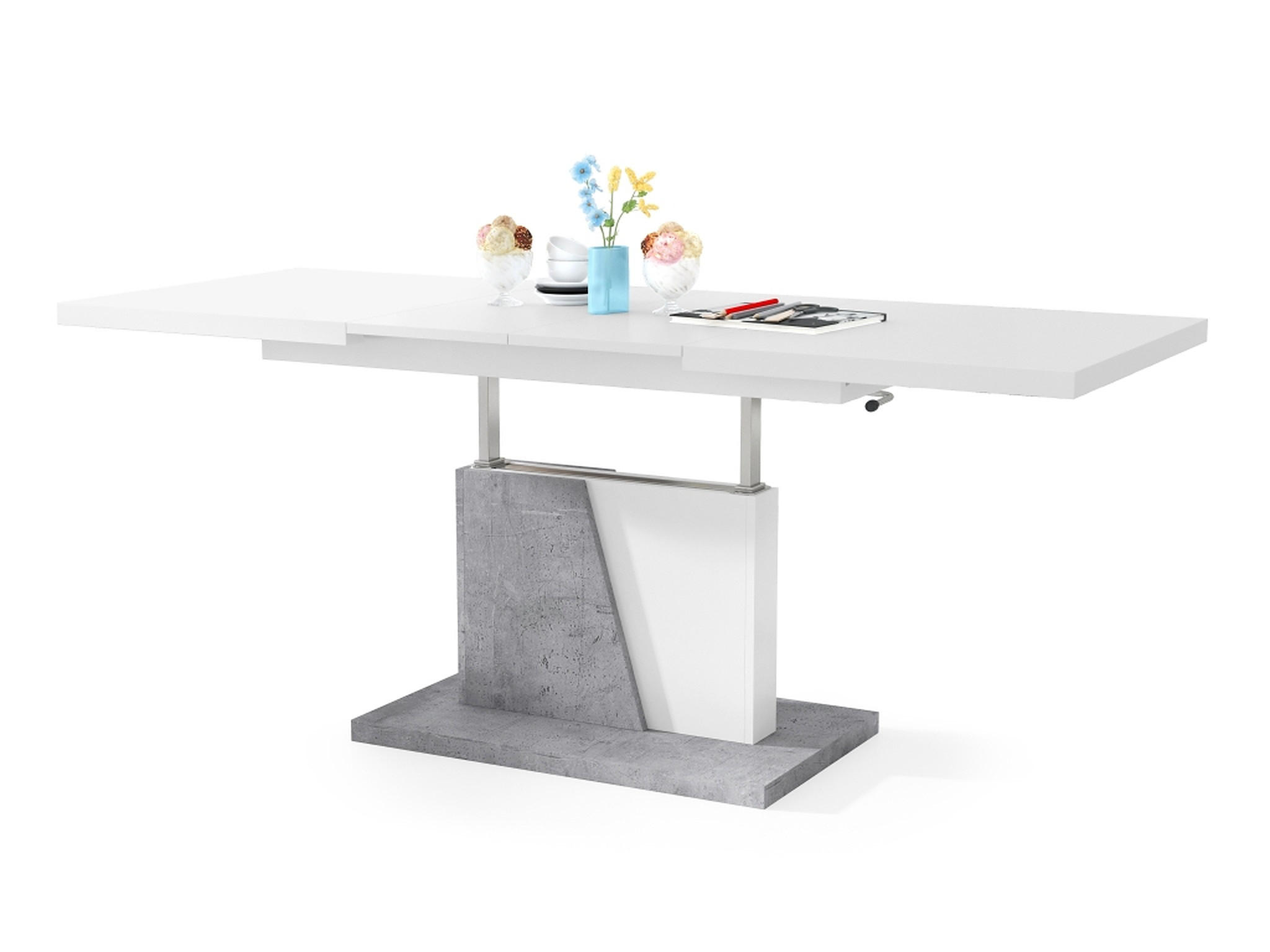 COUCHTISCH rechteckig Weiß matt - Beton ausziehbar höhenverstellbar - Hellgrau/Weiß, Holzwerkstoff (70/120/60cm) - designimpex
