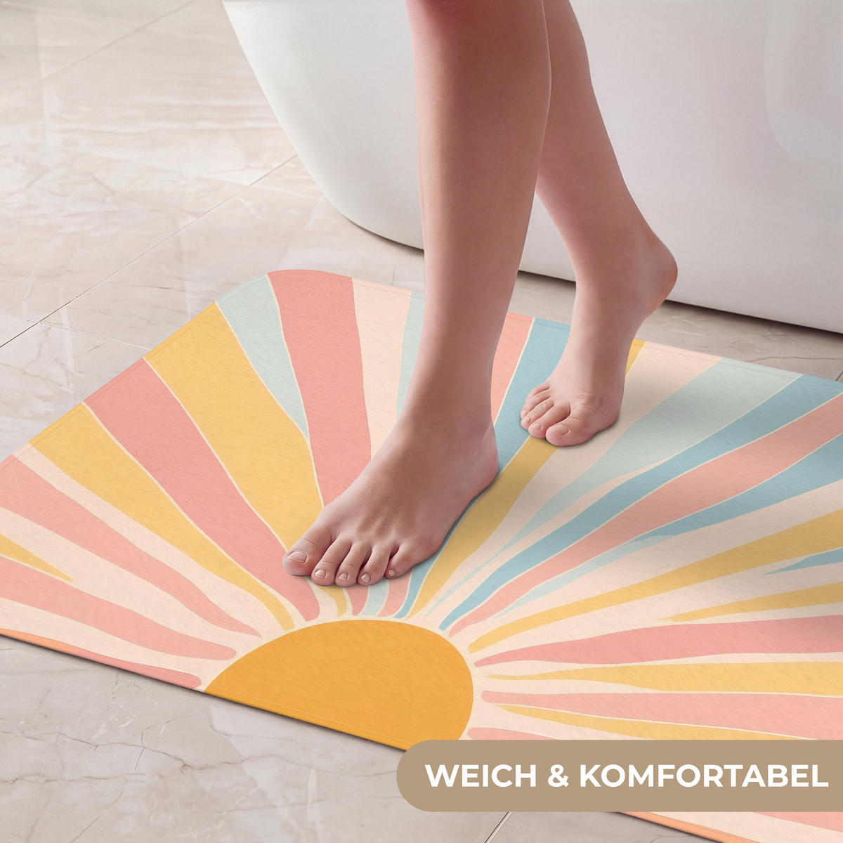 BADEMATTE Illustration - Sonne - Pastellfarben 80x50 cm - Pastellblau, Kunststoff/Textil (80/50cm)