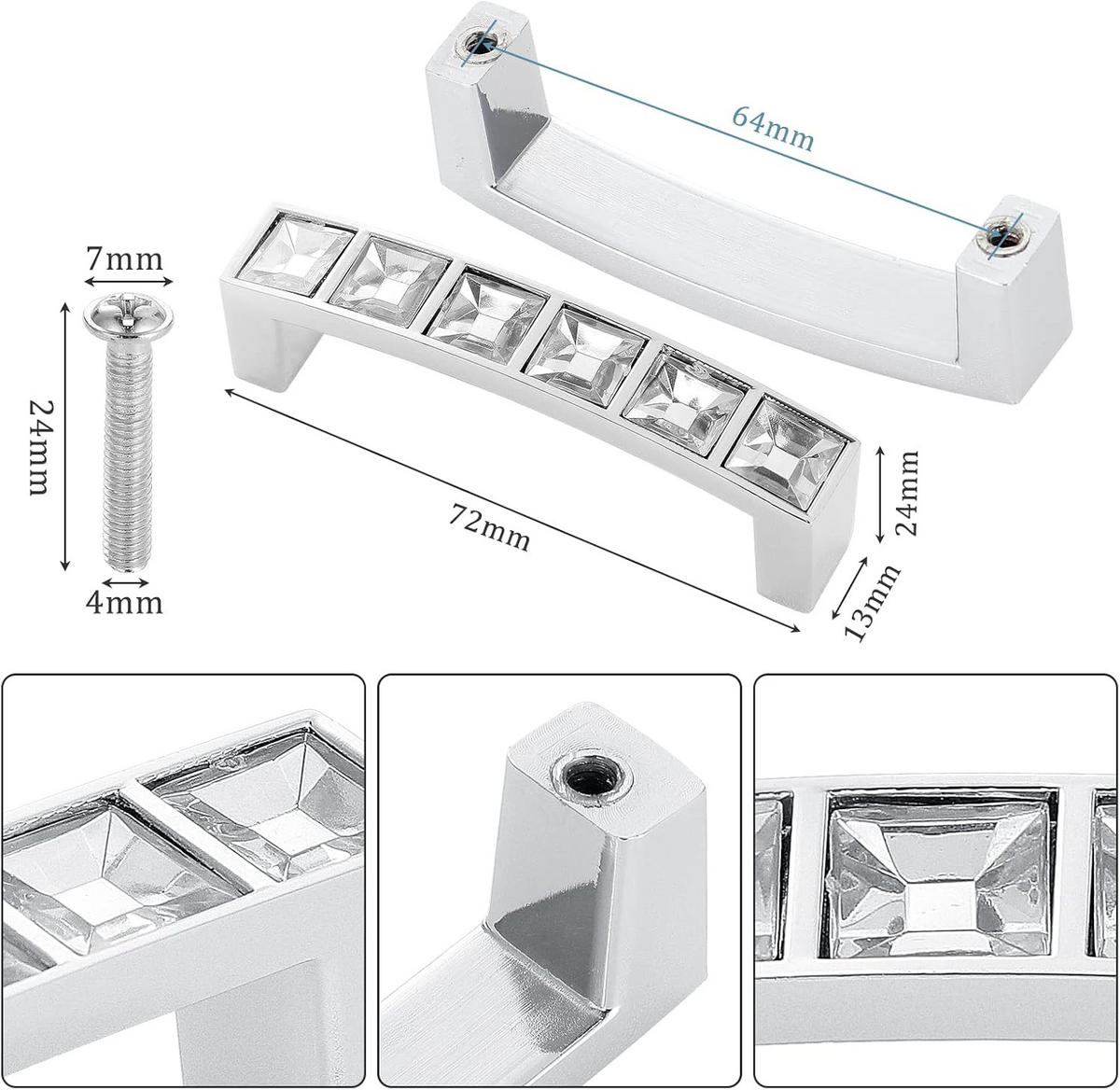 SCHRANKKNOPF Kristall 5er-Set - Goldfarben, Metall (0.24/1.4/0.73cm)