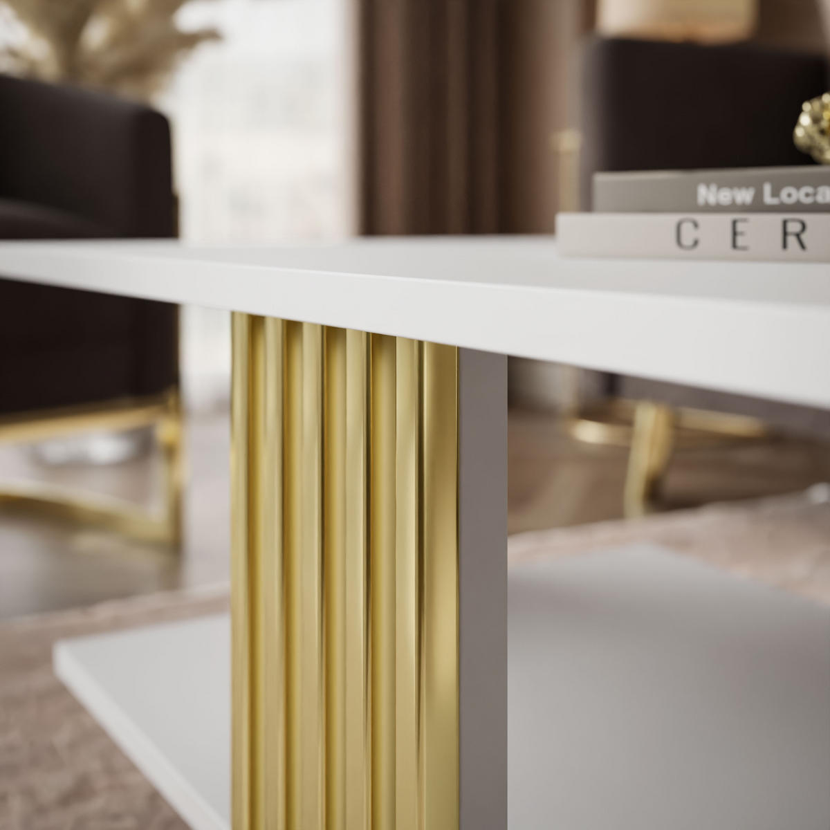 COUCHTISCH SAPHIRA GOLD mit Ablageboden, Weiß matt - Weiß, Holzwerkstoff (60/100/40cm) - Lookway