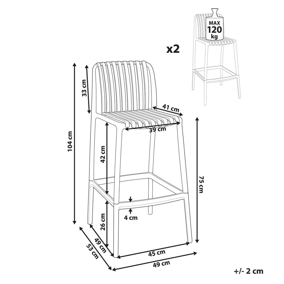 BARSTÜHLEN 2er-Set Hellrot Ariccia - Hellrot, Kunststoff (49/104/53cm) - Beliani