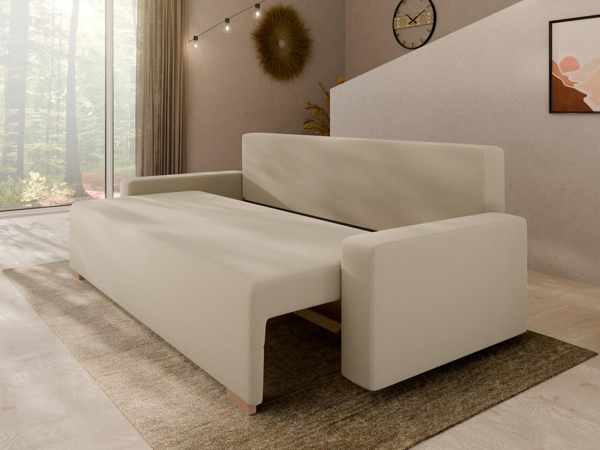 SCHLAFSOFA Celeste – modernes Design trifft auf höchsten Komfort, Beige - Beige, Holz (225/80/94cm) - Panda Möbel