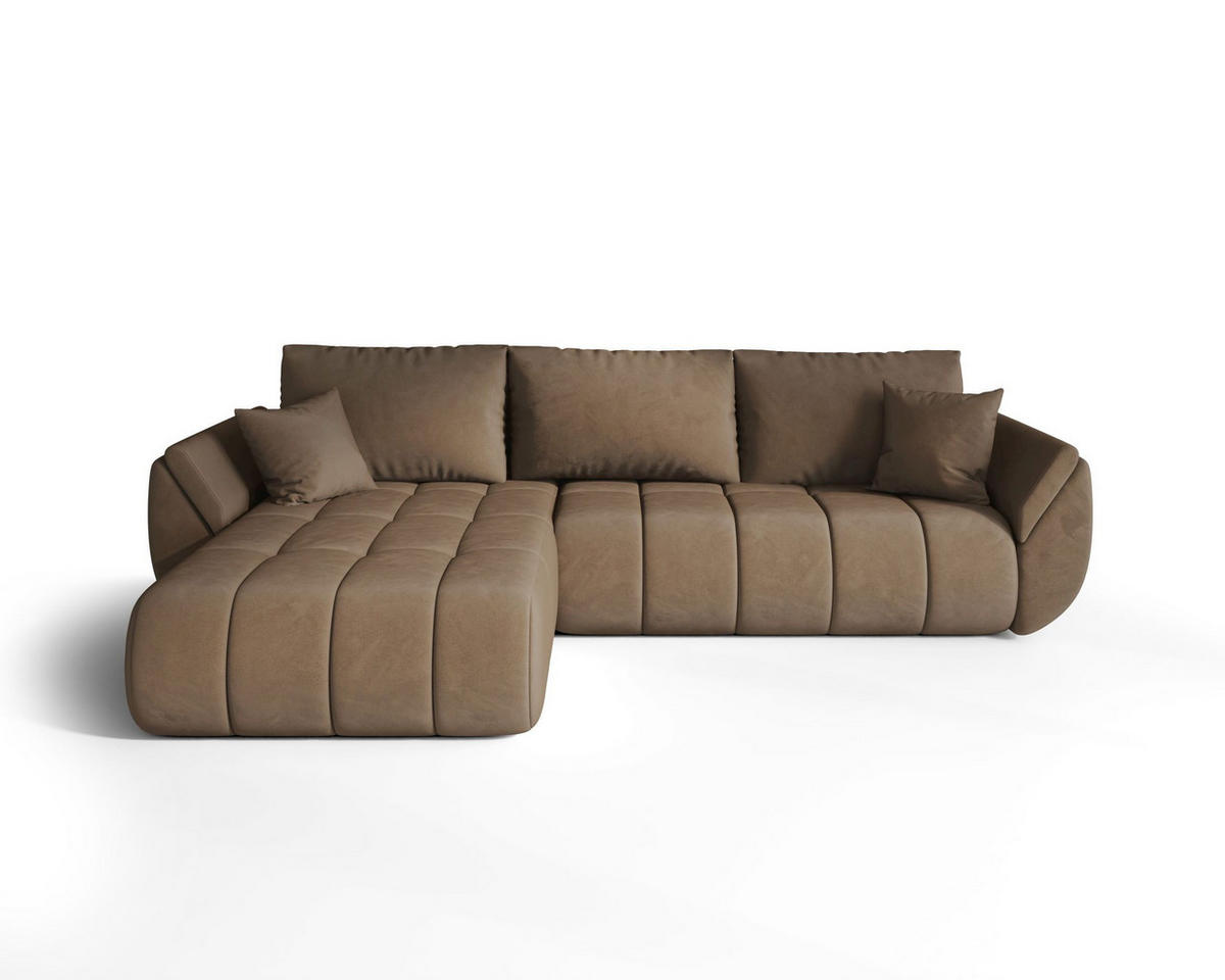 ECKSOFA SYDNEY PREMIUM links braun Velours Monolith 9 - Schlaffunktion, Bettkasten - Braun, Textil (280/184cm) - Cornero