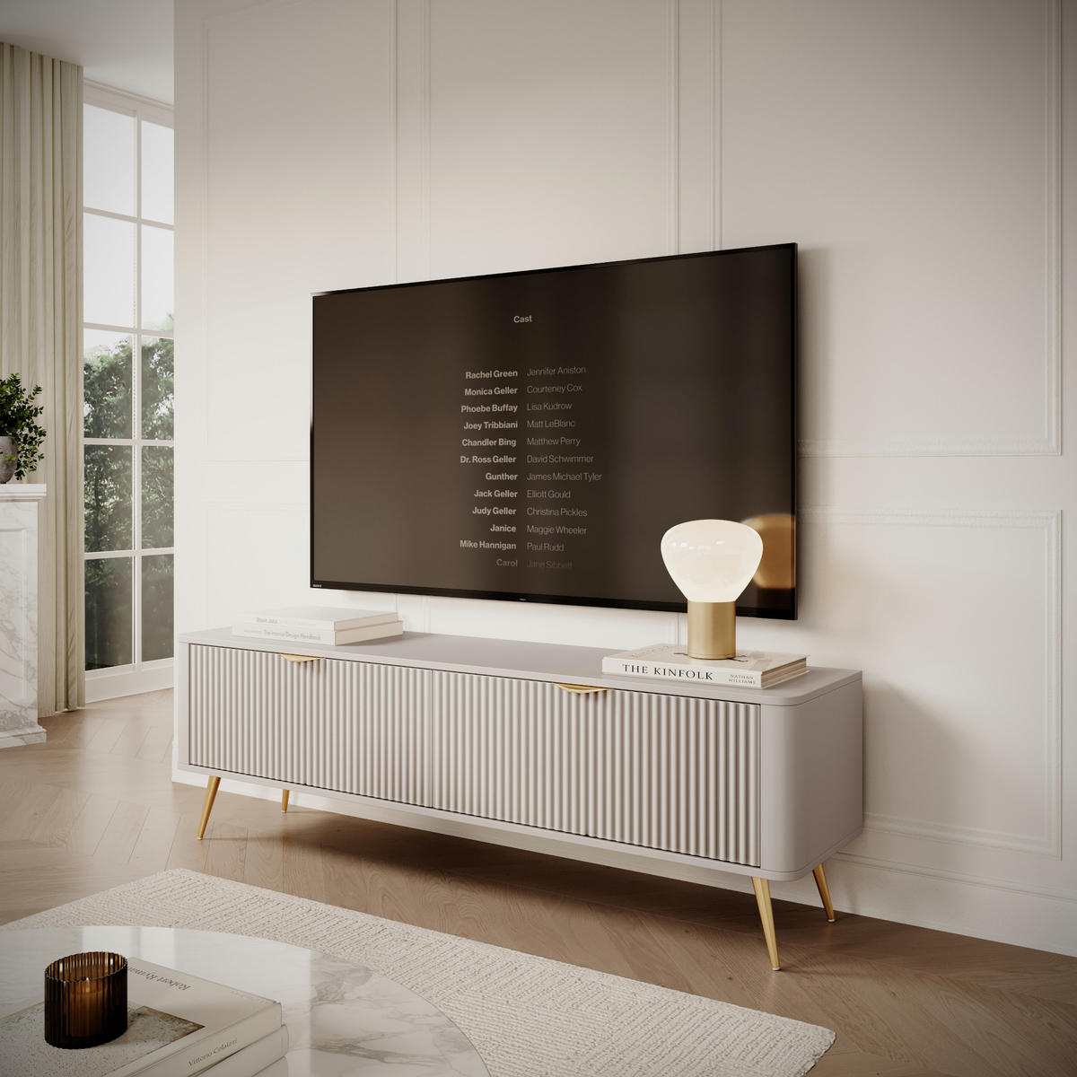 TV-ELEMENT LEKNES RTV1 Reliefierte Fronten aus MDF-Platte Beige Beige - Beige, Glas/Holzwerkstoff (163/51/38cm) - Komodee