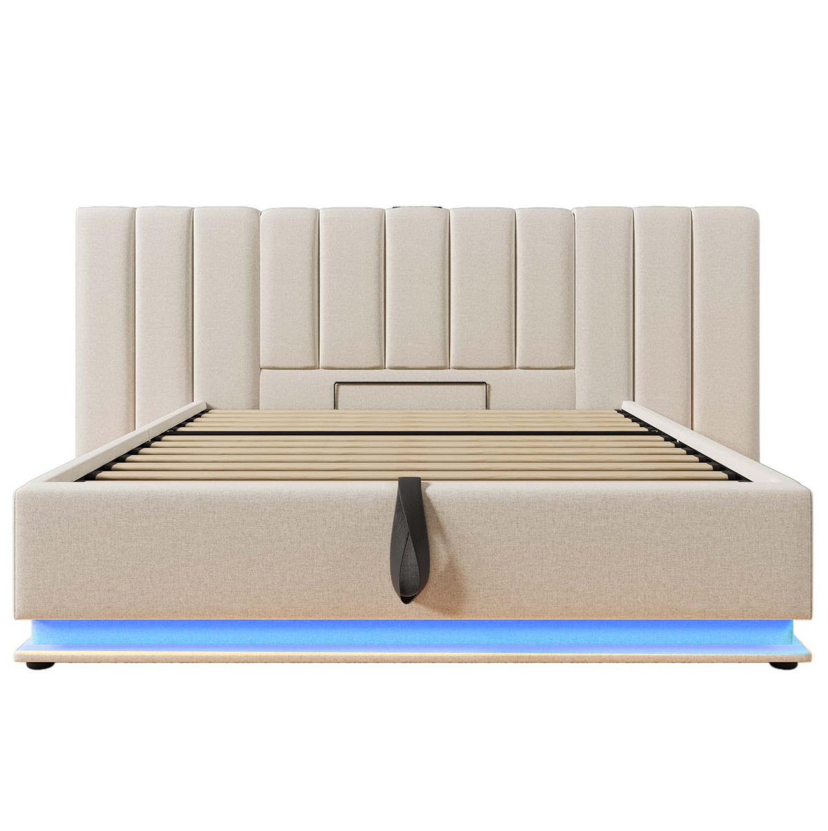 POLSTERBETT mit Stauraum, LED und USB 180x200 cm Leinen Beige inkl. Matratze - Beige, Metall (180/200cm) - Meubliv