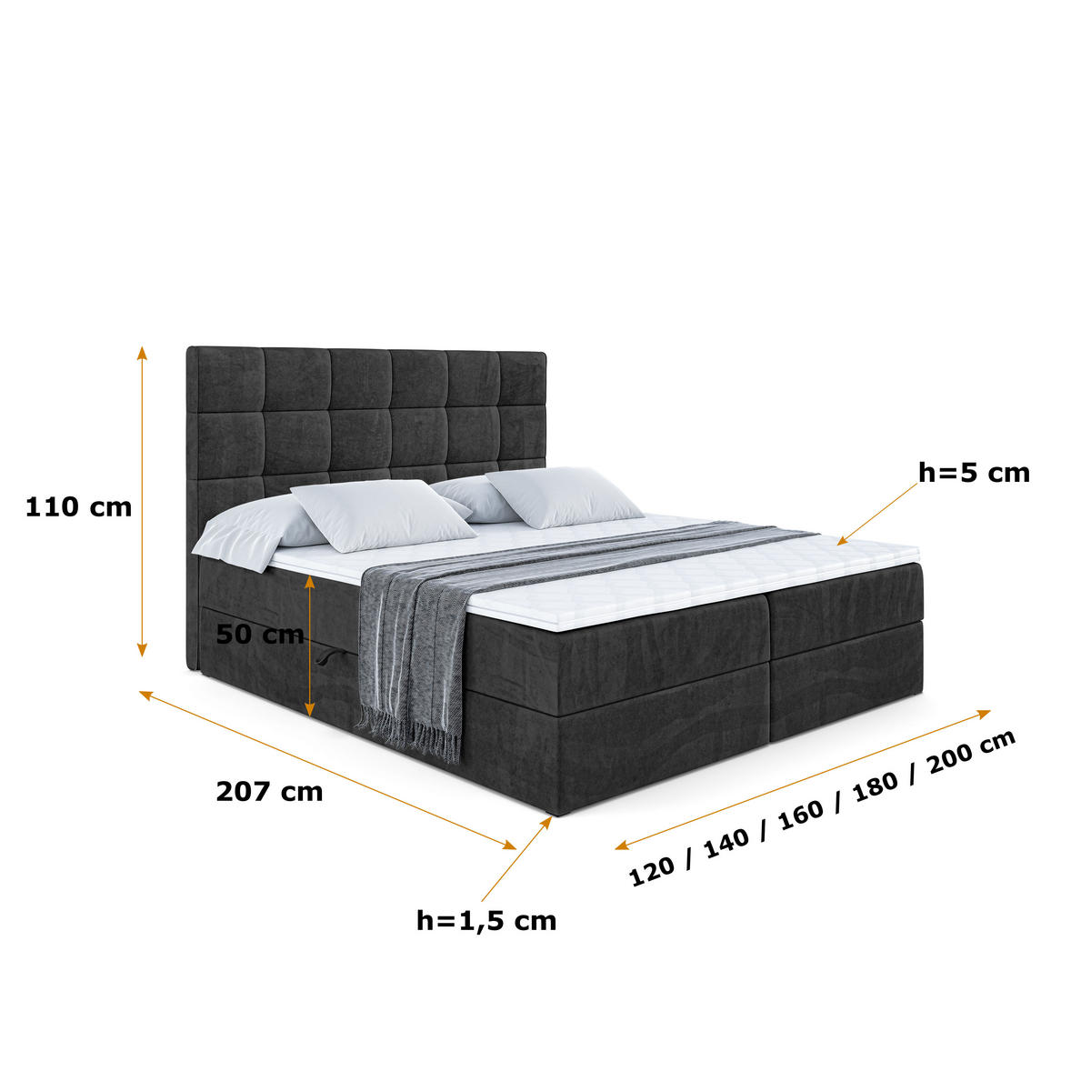 BOXBETT mit H3-Matratze und Lattenrost - APO - 180x200 Schwarz - Schwarz, Holzwerkstoff (180/200cm) - ALTDECOR