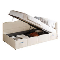 POLSTERBETT 90/200 cm beige aus Bouclé mit Stauraum und USB - Beige, Holzwerkstoff (90/200cm) - OKWISH