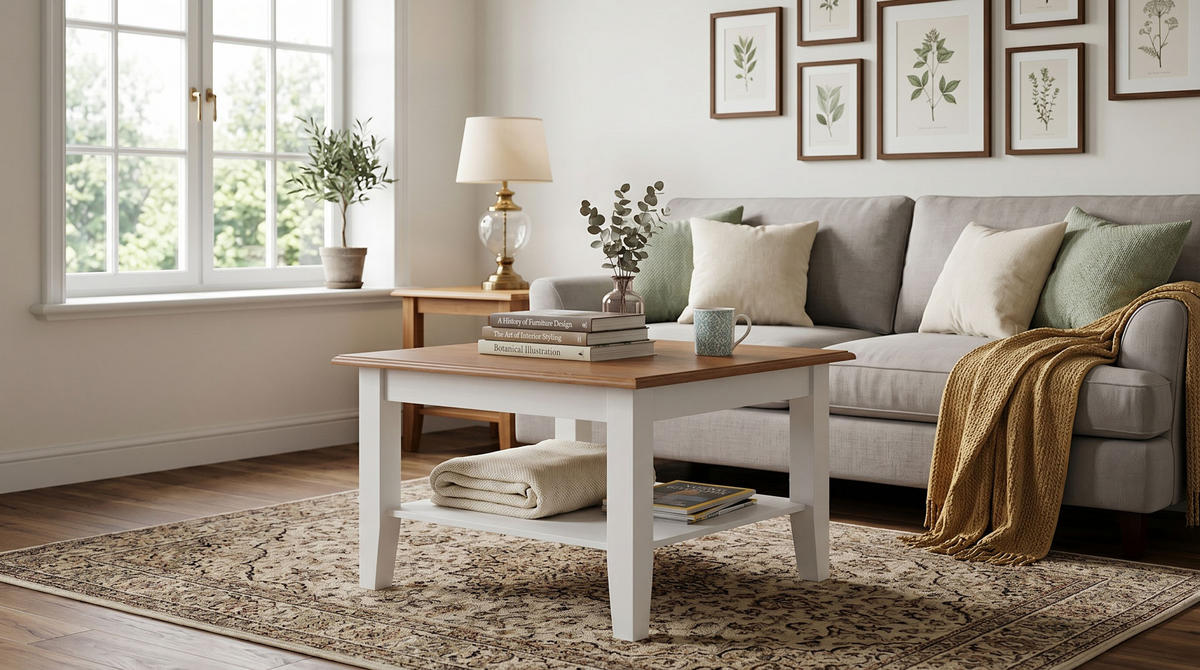 COUCHTISCH Belluno Elegante Kiefer weiß (RAL9010) lackiert / Kiefer gebeizt, Eichefarben 70 / 70 / 48cm - Eichefarben/Weiß, Holz (70/70/48cm) - Feldmann-Wohnen